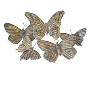 VINTAGE METAL BUTTERFLY CLUSTER 3D WALL ART DECOR HANGING SCULPTURE 18 x 12